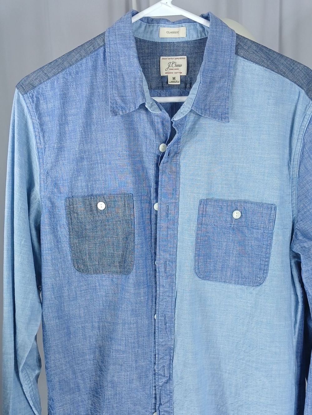 J. Crew Men’s Light and Dark Blue Two-Tone cotton Chambray Button-Down Shirt